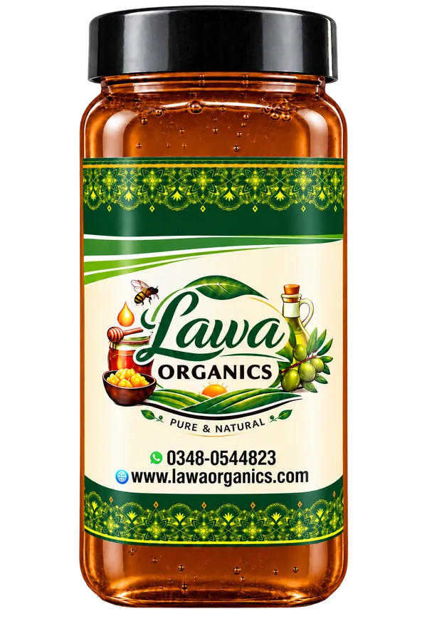A jar of Lawa Organics 100% pure honey
